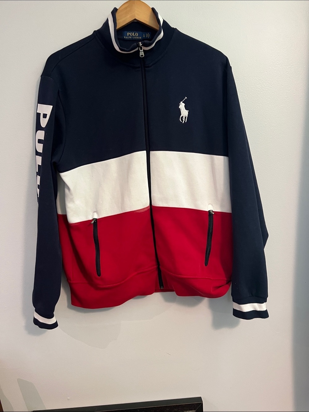 Vintage Polo Ralph Lauren Colorblock Zip-Up with spellout sleeve, L